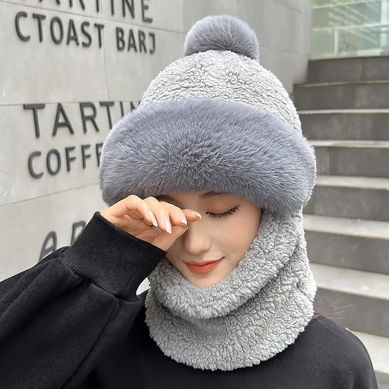 Warm Winter Fluffy Thick Hat Scarf - Image 1