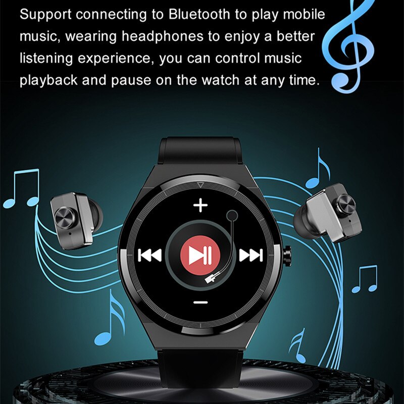 Classical Style Leather Built-in Bluetooth Headphones Smart Watch - Image 1