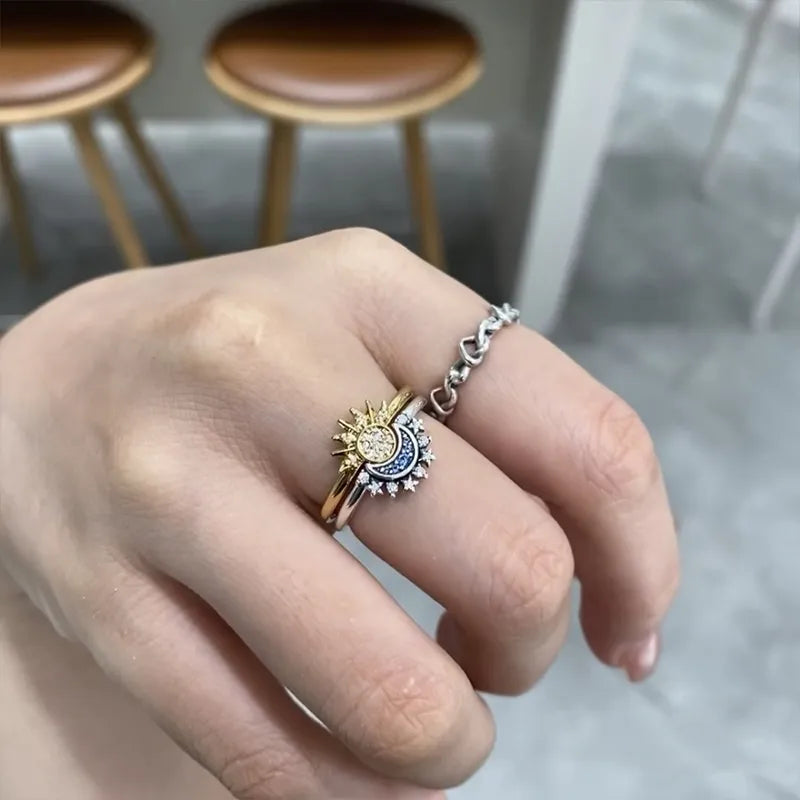 Celestial Sun and Moon Charm Sparkling Ring - Image 1