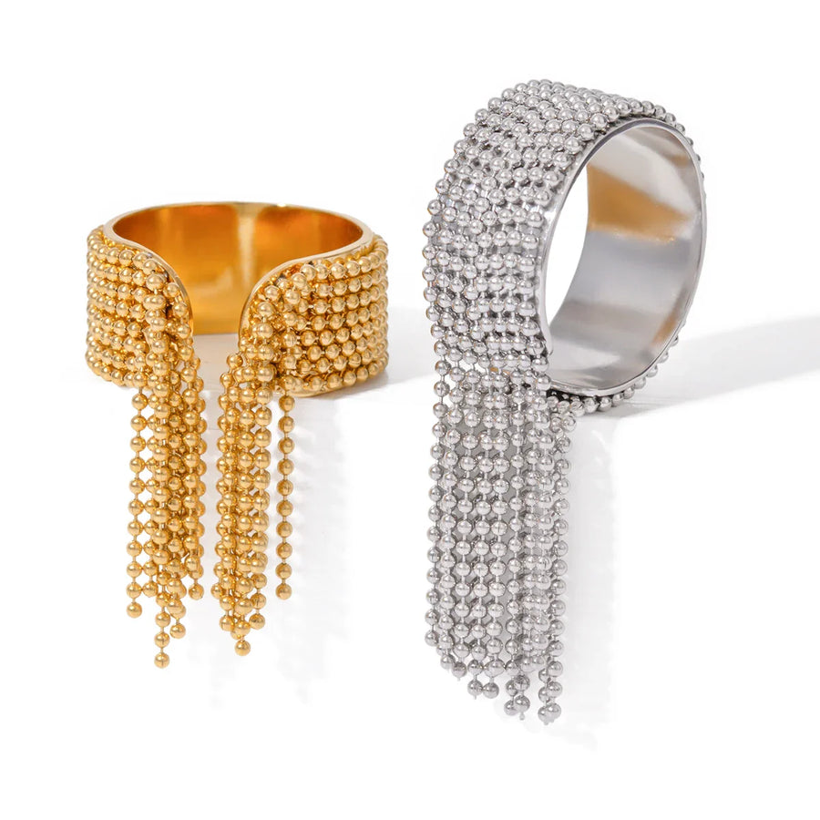 18K Gold Tassel Statement Adjustable Ring - Image 3