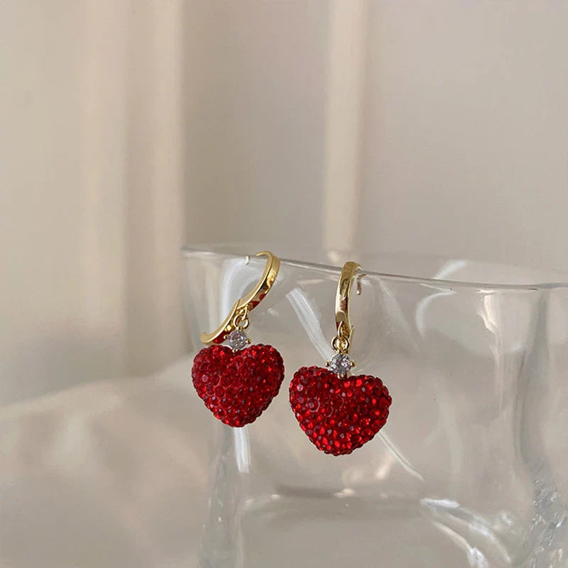 Red Romance European Style Heart Earrings - Image 4