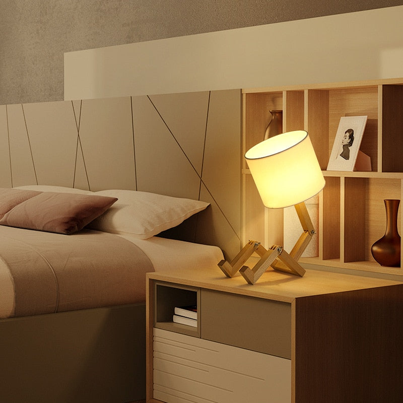 Thinker Wooden Robot Modern Night Lamp - Image 2