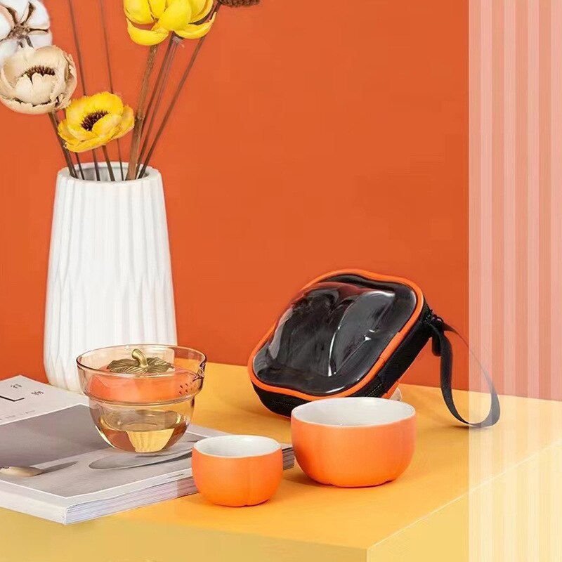 Mini Pumpkin Ceramic Teapot Set - Image 3