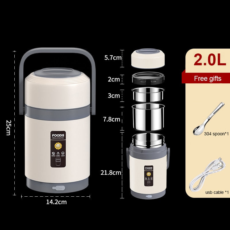 USB Heated Stainless Steel Food Warmer Lunch Box - Image 7
