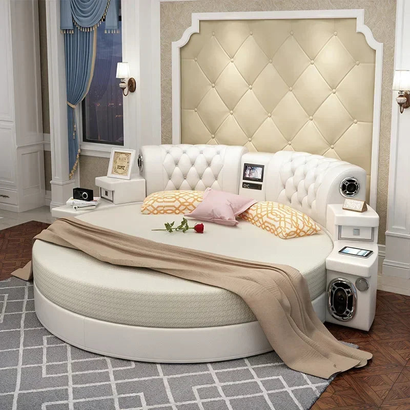 Techy Smart Large Round Leather Bed - Image 0