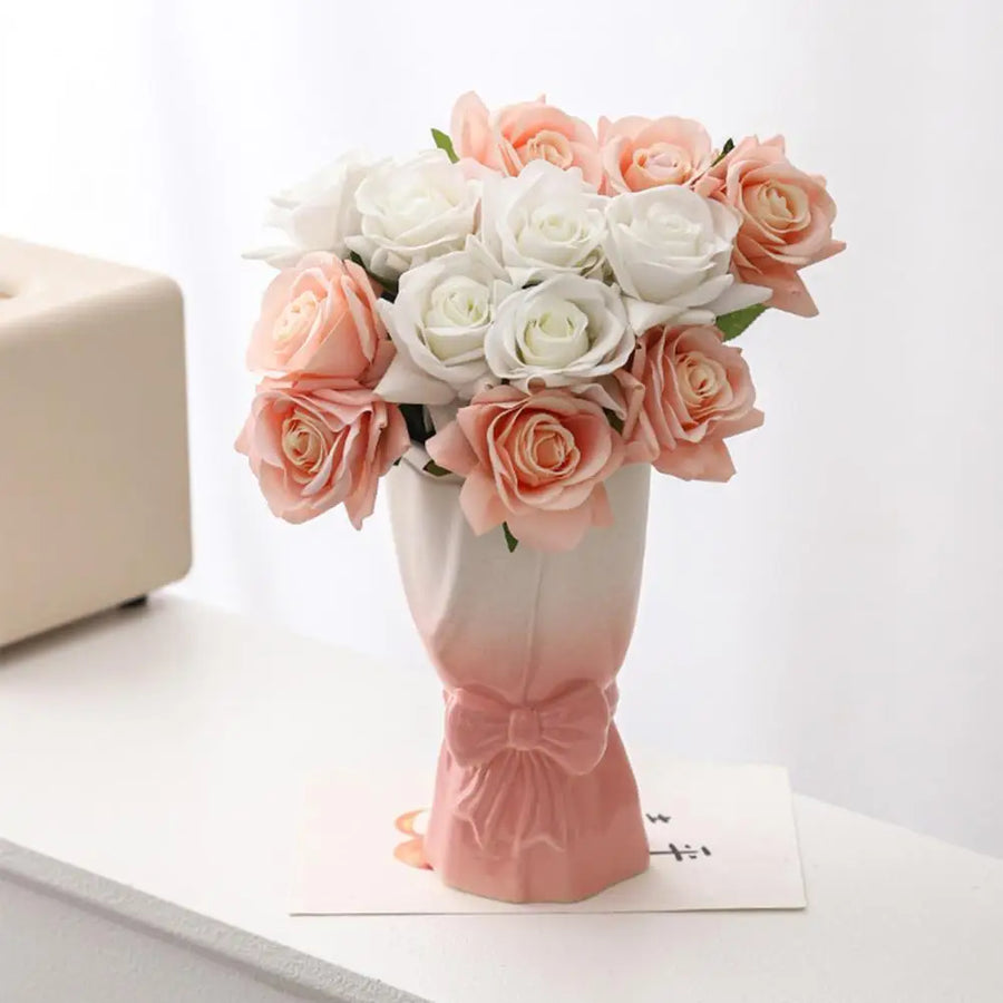 Ribbon Bow Ceramic Tabletop Flower Vase - Image 4
