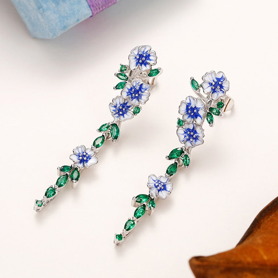 Vintage Blue Blossom Dangle Earrings - Image 4