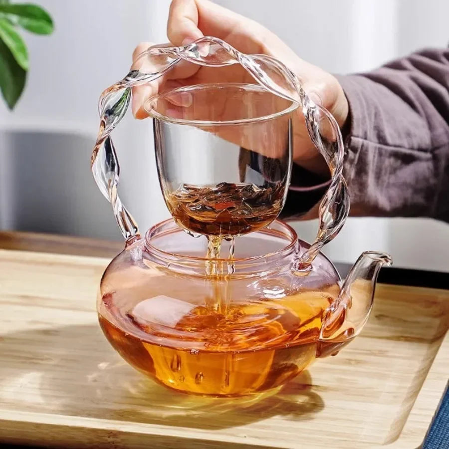 Floral Lid Design Tea Infuser Glass Teapot - Image 1