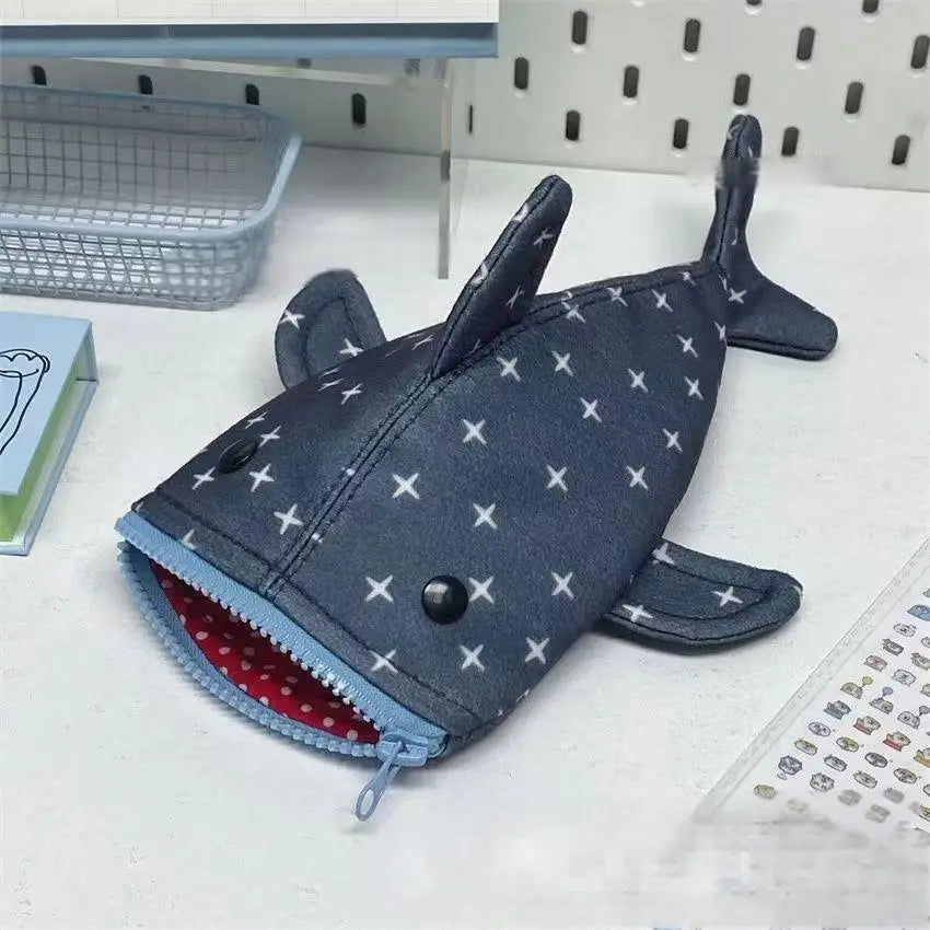Deep Blue Shark Zipper Pencil Case - Image 5