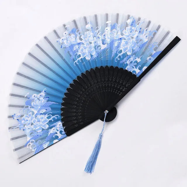 Traditional Japanese Style Floral Hand Fan - Image 12