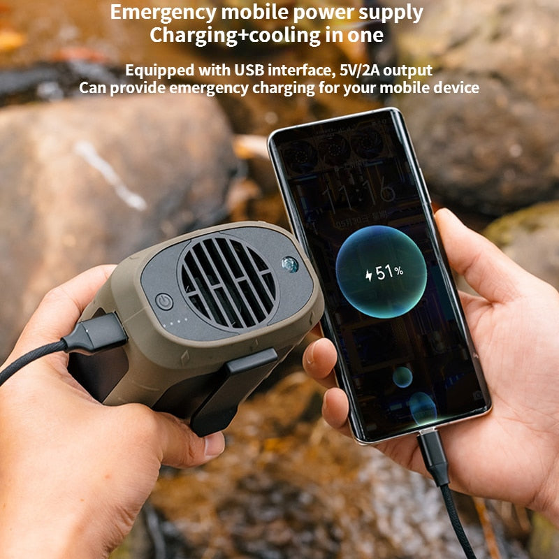 Camping Rechargeable Neck Fan Power Bank - Image 1