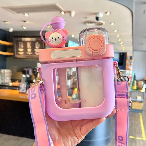 Leak-Proof Double Straw Cartoon Kids Water Bottle - Image 0