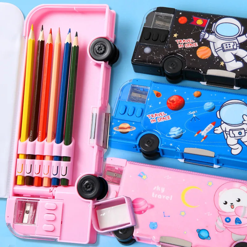 Cartoon Bus Multifunctional Kids Stationery Pencil Box - Image 3