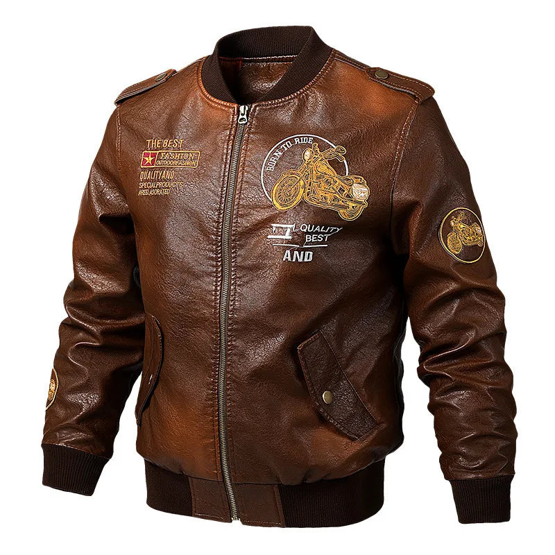 Classic Biker Men Faux Leather Motorcycle Jacket - Image 7