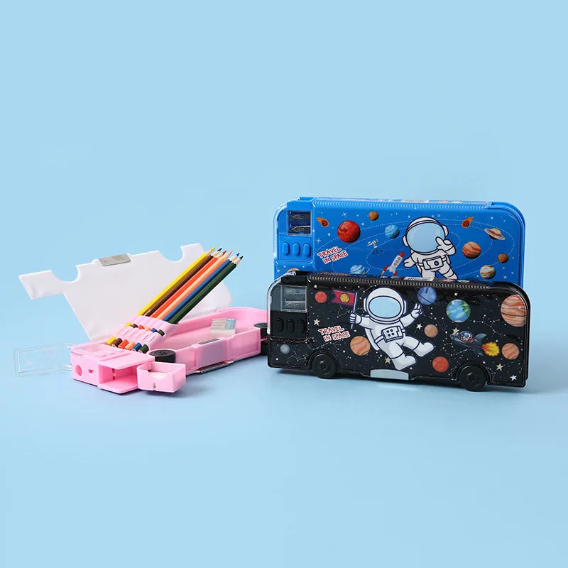 Cartoon Bus Multifunctional Kids Stationery Pencil Box - Image 1