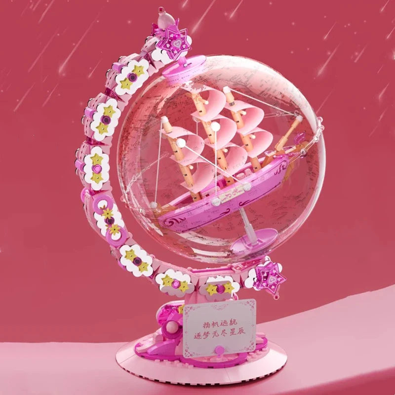 Fantasy Dream Pink Sailboat Globe Decor - Image 1
