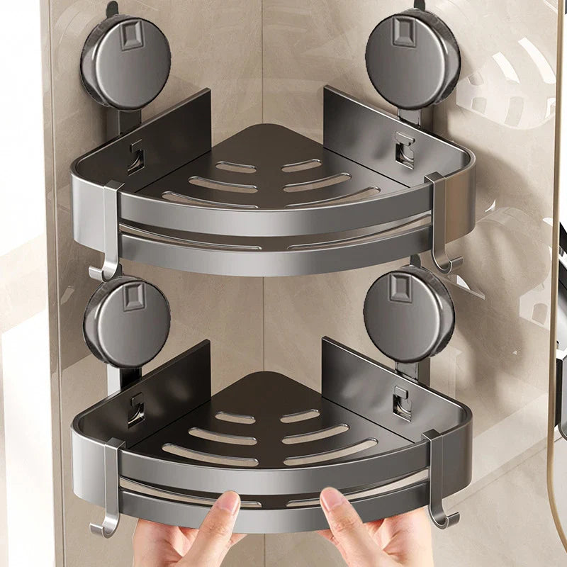 No-Drill Suction Powered Corner Bathroom Organizer - Image 0