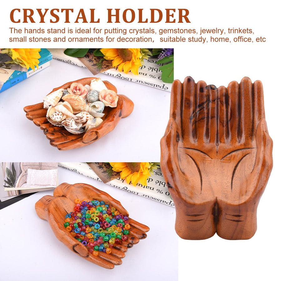 Giving Praying Wooden Carved Hands Candy Holder Home Decor - Image 1