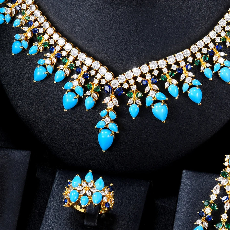 Zircon Crystal Turquoise Luxury African Jewelry Gift Set - Image 1