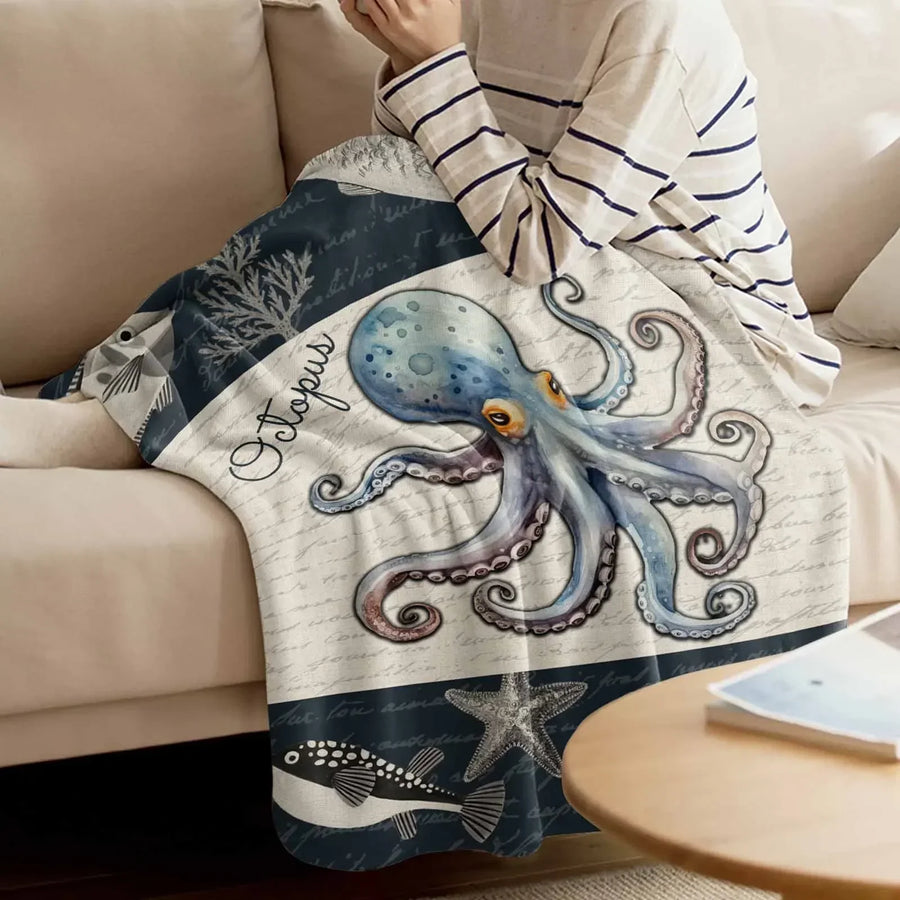 Octopus Shell Starfish Throw Blanket - Image 0
