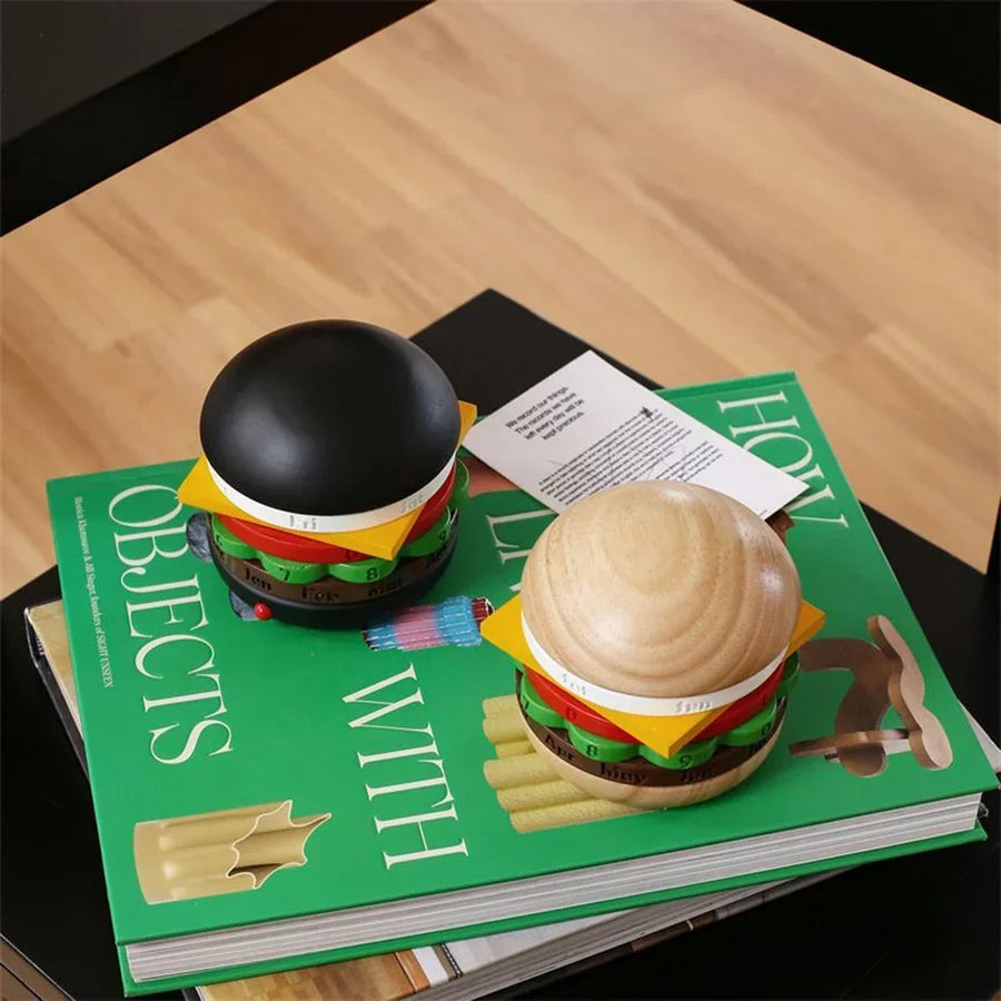 Rotating Wooden Hamburger Decorative Calender - Image 1