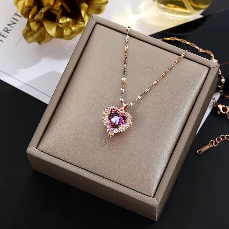 Ocean Heart Stainless Steel Zircon Necklace - Image 5