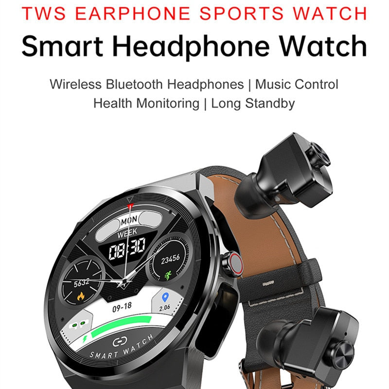 Classical Style Leather Built-in Bluetooth Headphones Smart Watch - Image 5
