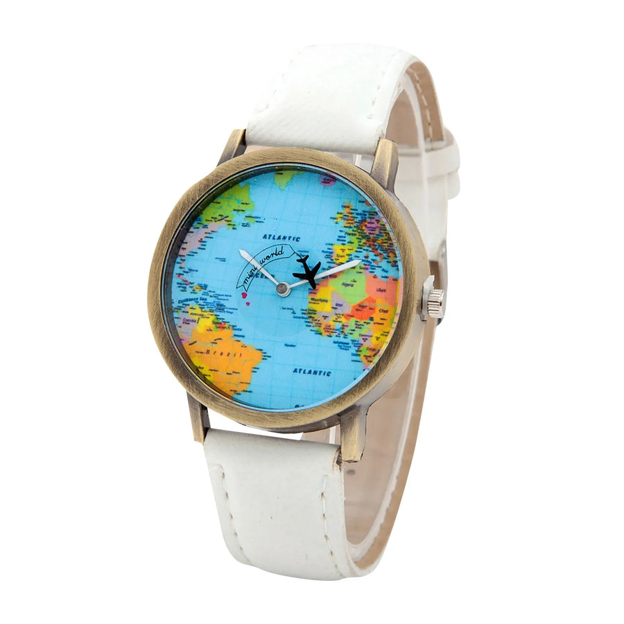 Old Atlas World Map Dial Wristwatch