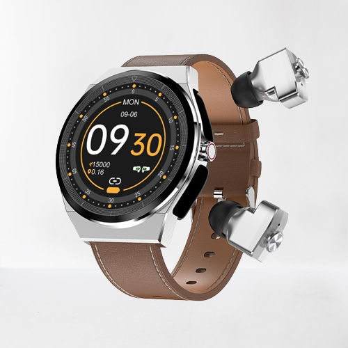 Classical Style Leather Built-in Bluetooth Headphones Smart Watch - Image 0