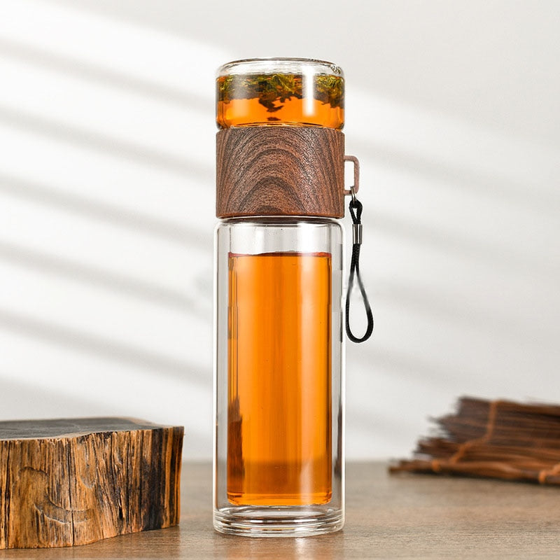 2in1 Double Wall Thermal Smart Tea Glass Bottle - Image 3