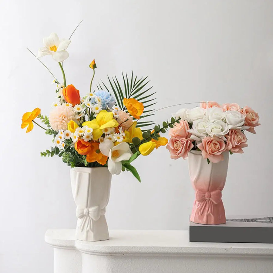 Ribbon Bow Ceramic Tabletop Flower Vase - Image 3