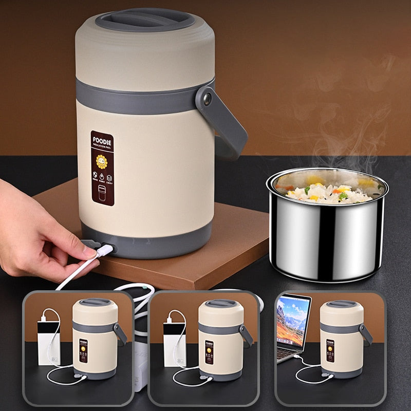 USB Heated Stainless Steel Food Warmer Lunch Box - Image 3