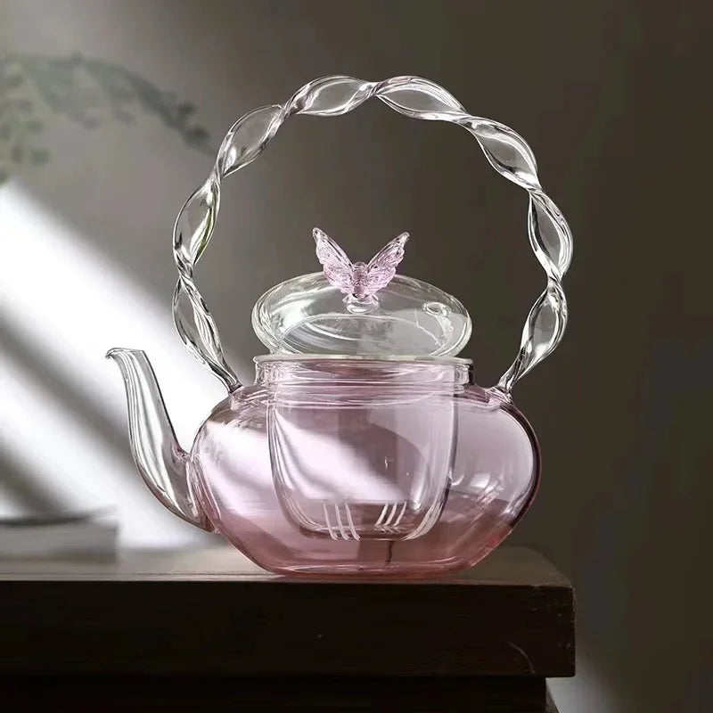 Floral Lid Design Tea Infuser Glass Teapot - Image 6