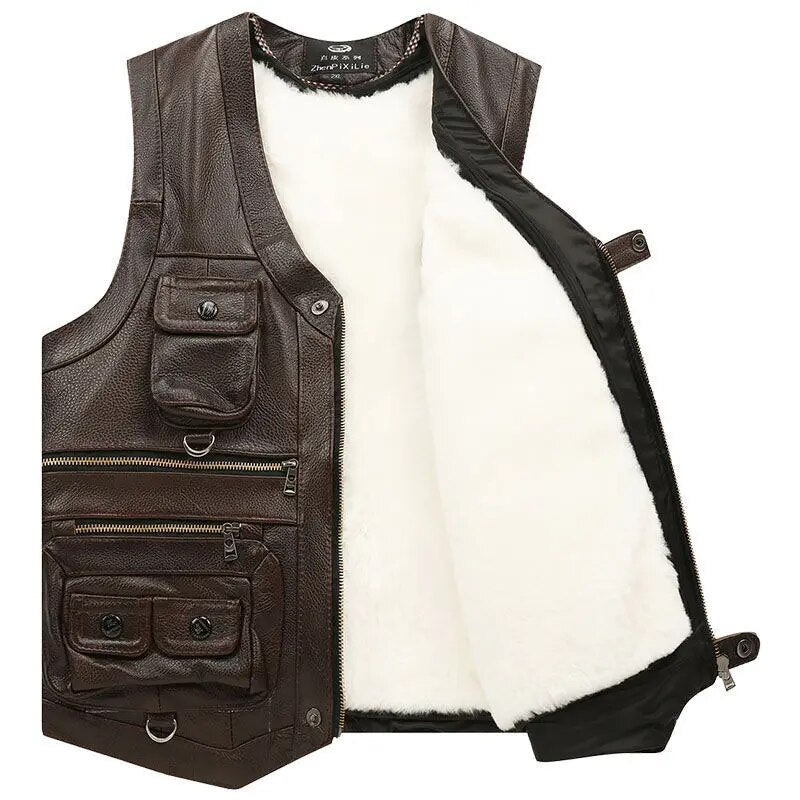 Sleeveless Casual Leather Adventurer Vest - Image 7