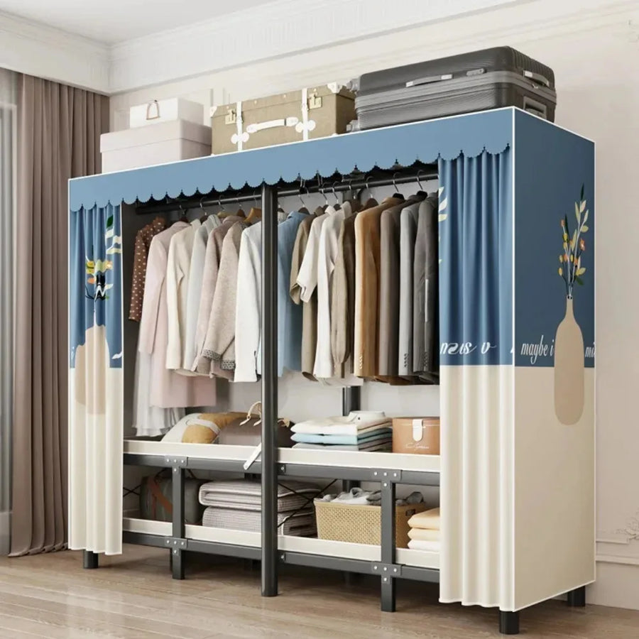 No-Assembly Protective Curtain Foldable Oxford Cloth Wardrobe - Image 1