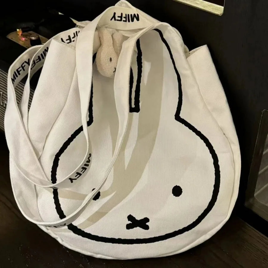Marshmallow White Bunny Kawaii Canvas Tote Bag