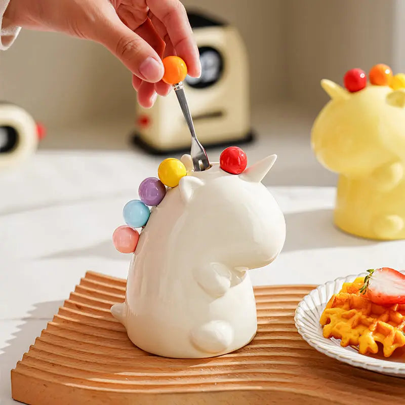 Ceramic Unicorn Stainless Steel Fruit Fork Set - Image 1