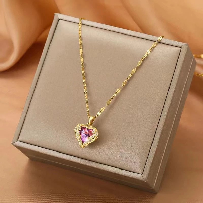 Ocean Heart Stainless Steel Zircon Necklace - Image 7