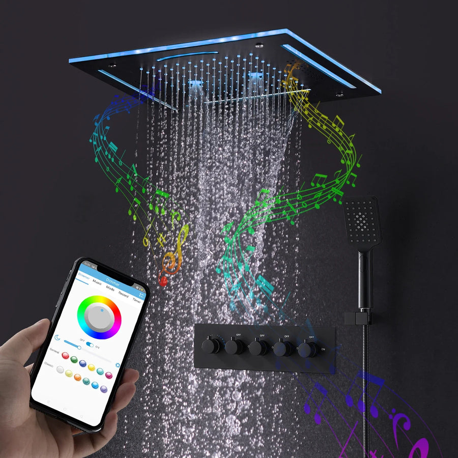 LED Music Shower Set Ceiling Rainfall Waterfall - Image 0