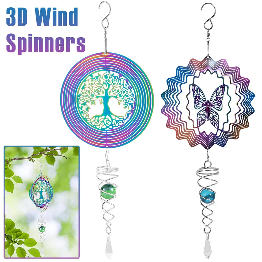Stainless Steel Spiral Tail Outdoor 3D Wind Spinners - Image 1