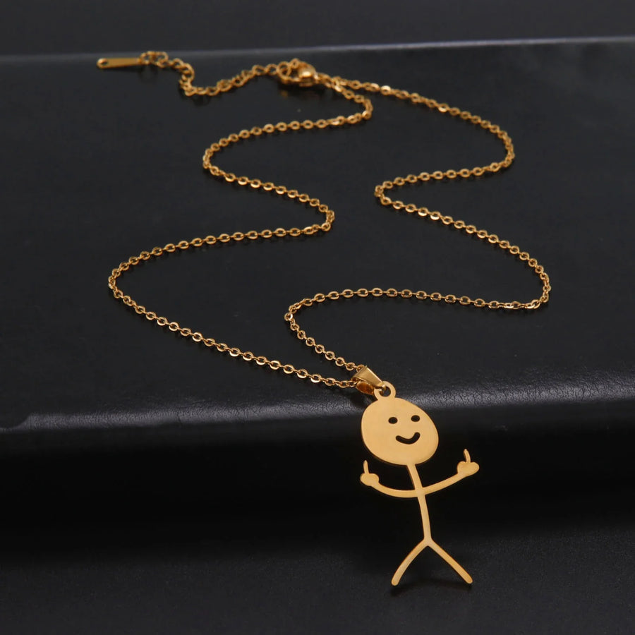 Cute Punk Funny Middle Finger Stickman Necklace - Image 4