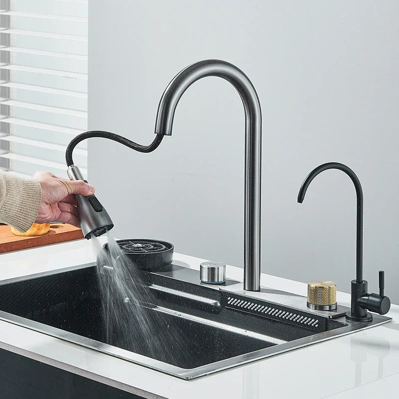 Stainless Steel Cup Washer Waterfall Kitchen Sink - Image 7