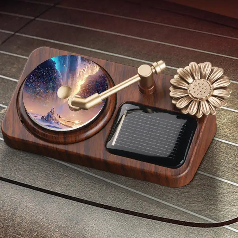 Rotating Solar Retro Record Player Car Air Fresheners - Image 1