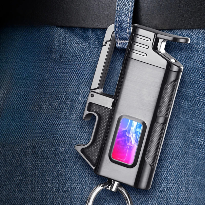 Modern Windproof Metal Bottle Opener Keychain Lighter - Image 3