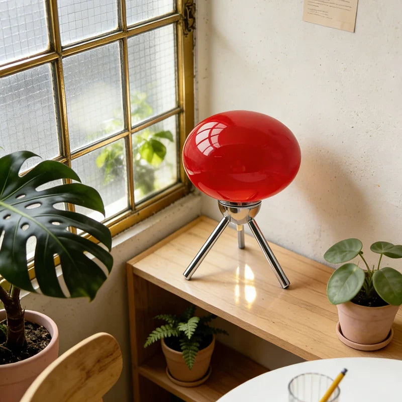 Cherry Dome Glass Mushroom Table Lamp