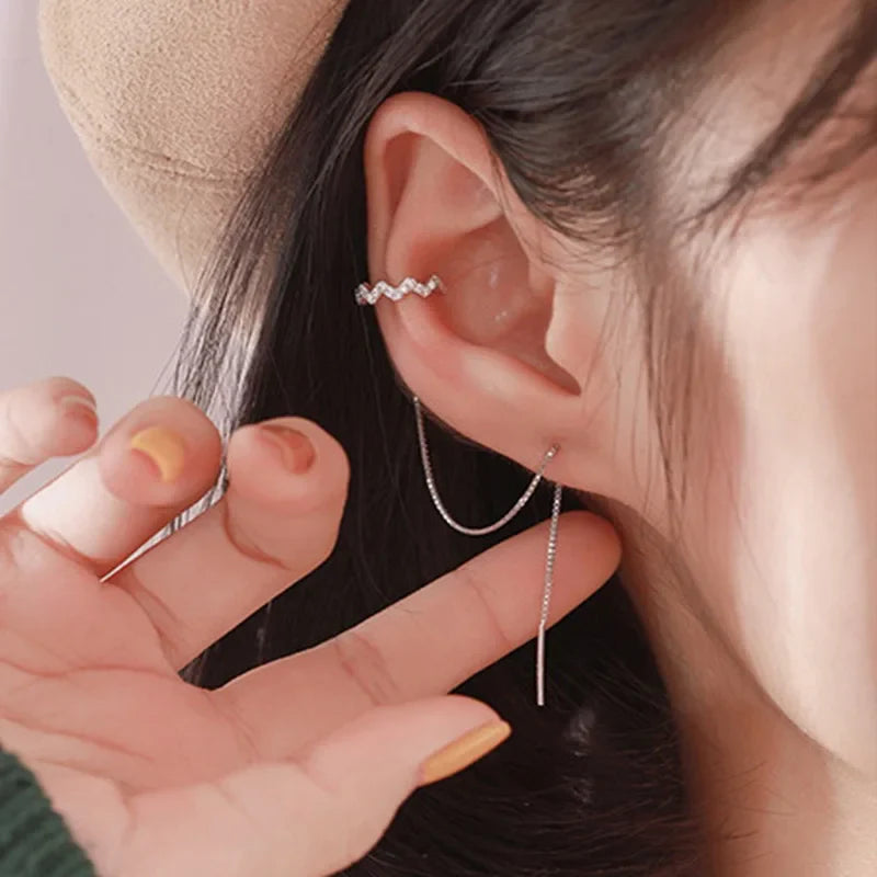 Elegant Slim Geometric Chain Earrings - Image 10