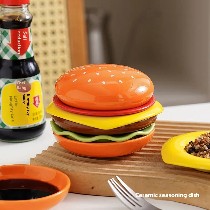 Mini Stacked Hamburger Ceramic Plate Set - Image 1