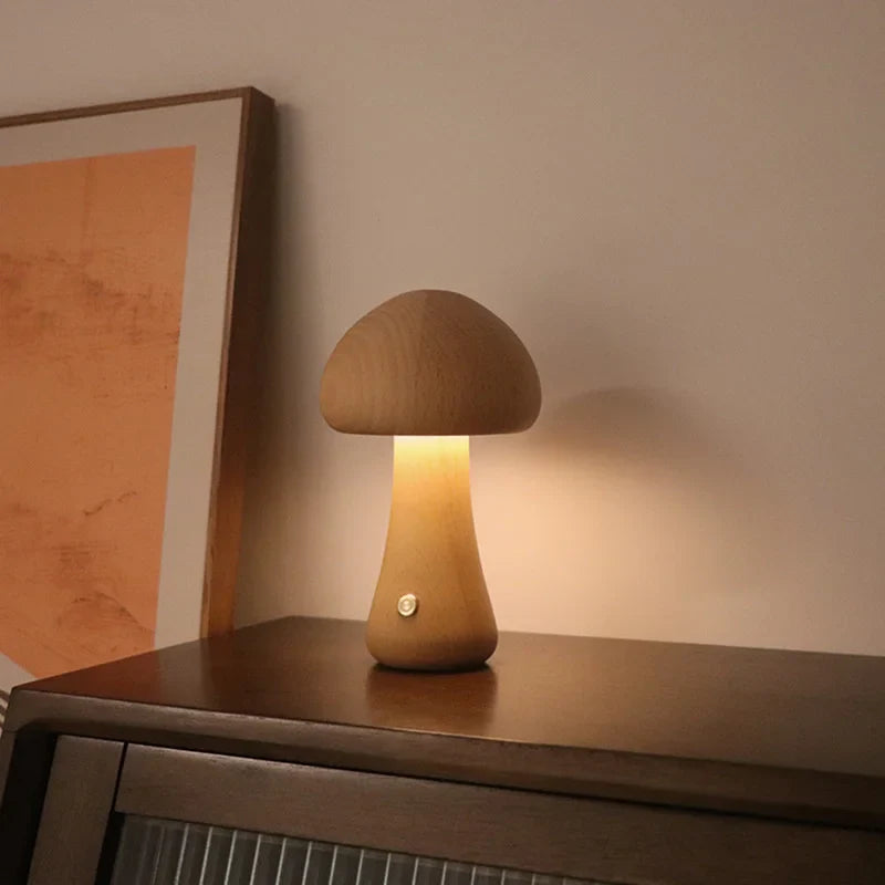 Touch Switch Wooden Mushroom LED Night Lamp - Image 3