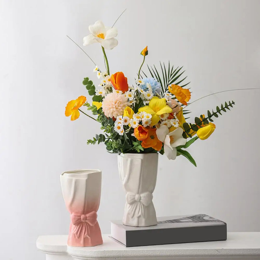 Ribbon Bow Ceramic Tabletop Flower Vase - Image 1