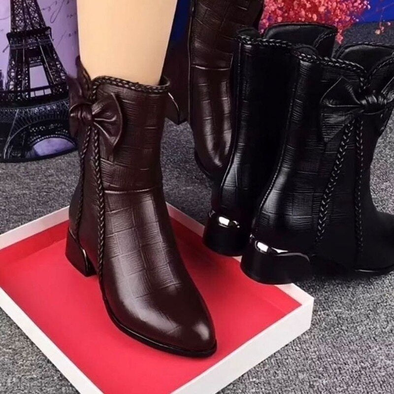 British Style Leather High Heel Ankle Boots - Image 7